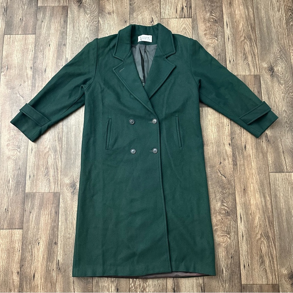 Vintage Stephane Mathews Emerald Green Wool Long Peacoat Coat Size 12